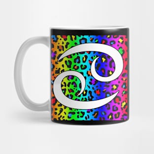 Cancer Zodiac Horoscope Rainbow Leopard Print Square Monogram Mug